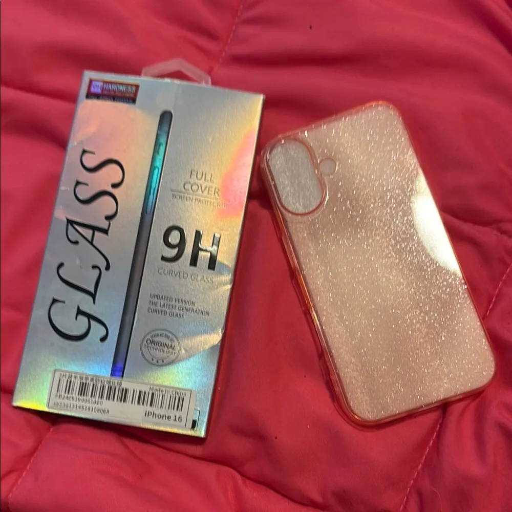 iPhone 16 Glitter Case with Screen Protector - Pink